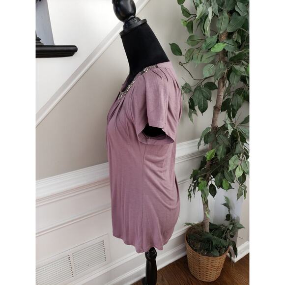 Kenar Shirt Blouse Women's Medium Pink Viscos Jeweled Pleated Neckline - Picture 7 of 12